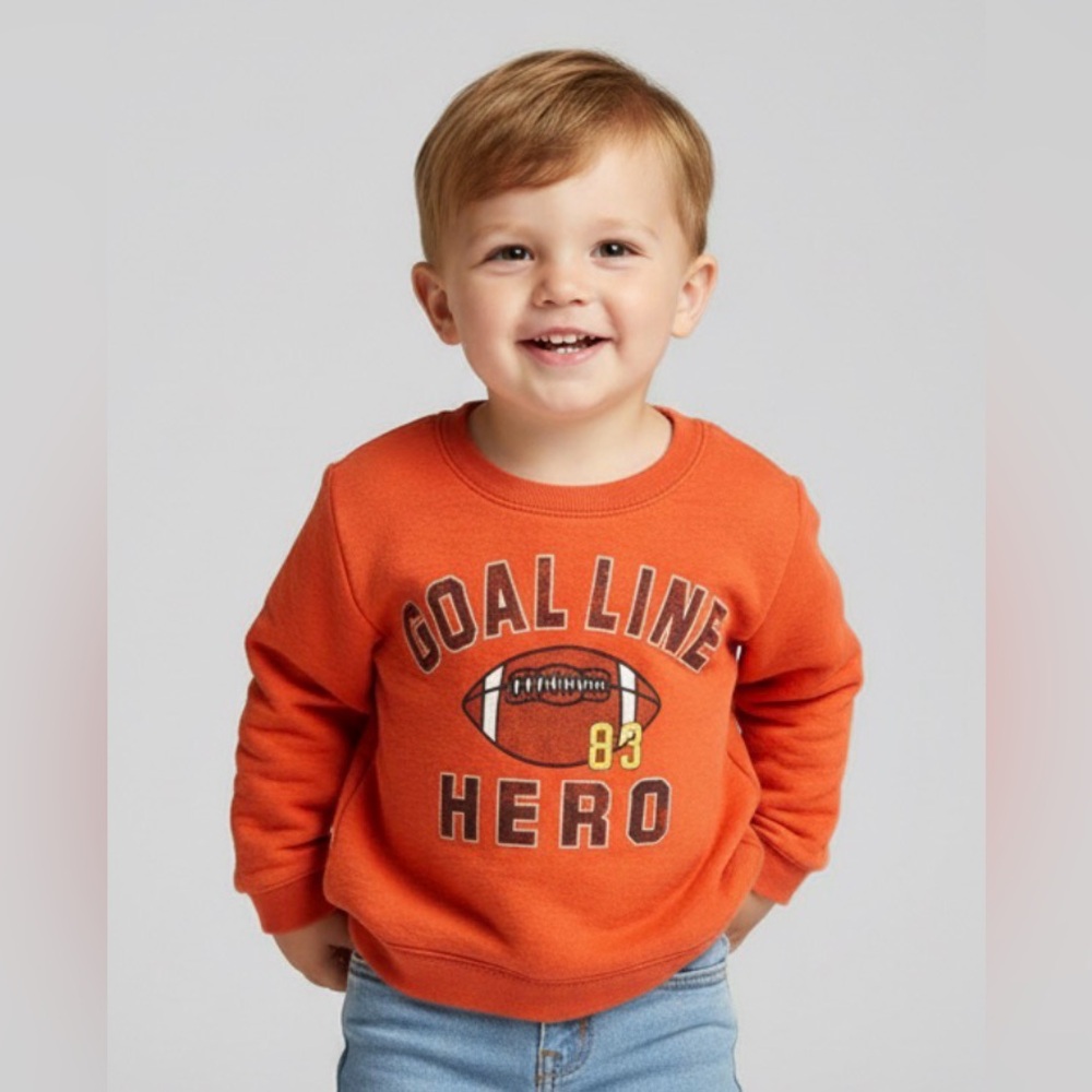 Hanes Kids Orange Goal Line Hero Football Sweatshirt 18M Crewneck Football Top